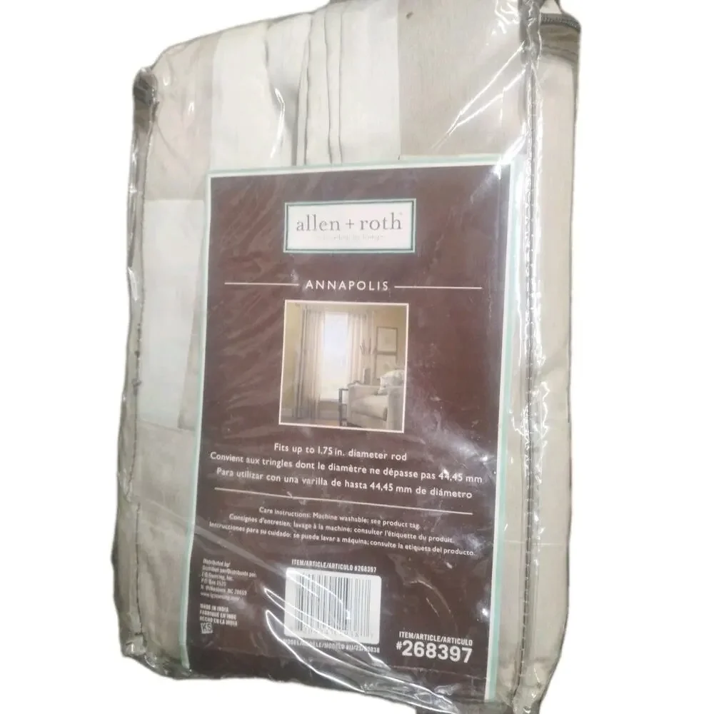 Allen + Roth Annapolis Pair of Faux Silk Brown Stripe Tab Top Panels 50x96 New